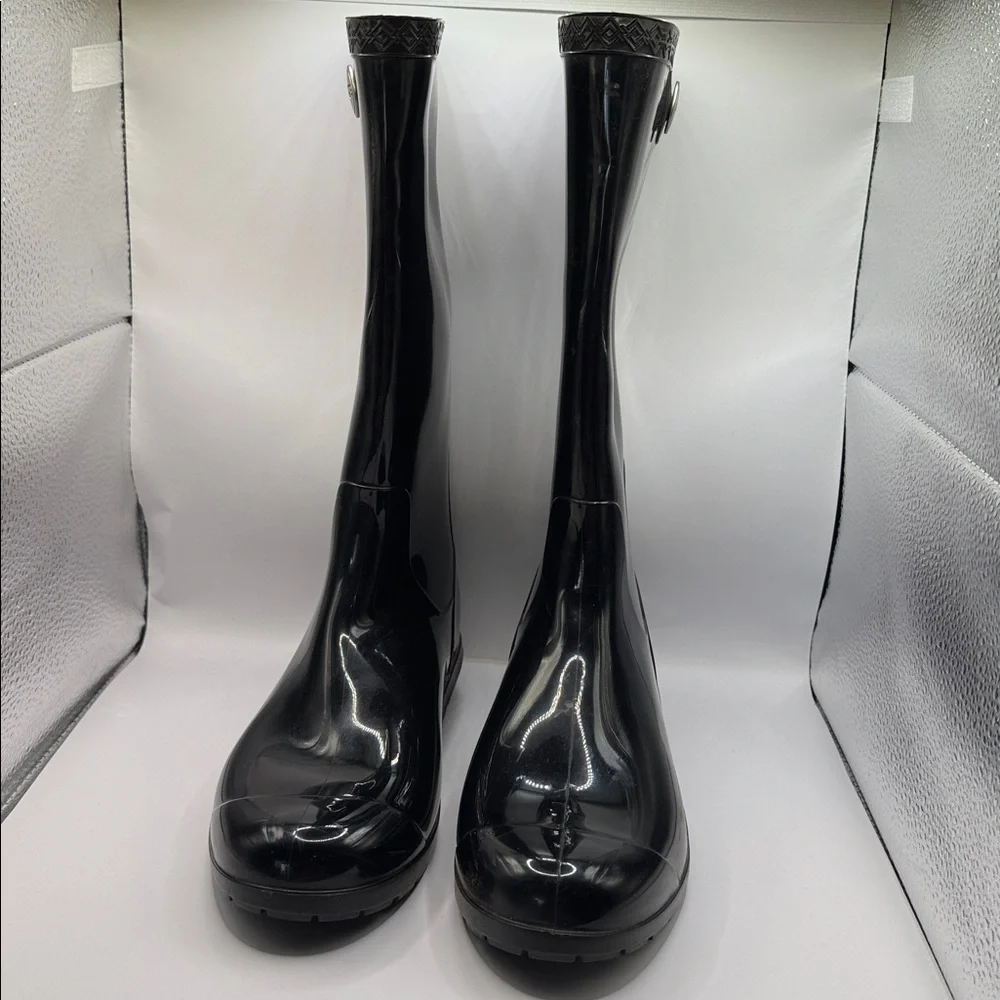 UGG Shaye Gloss Tall Rain Boots Black Waterproof Rubber Boot Size 8